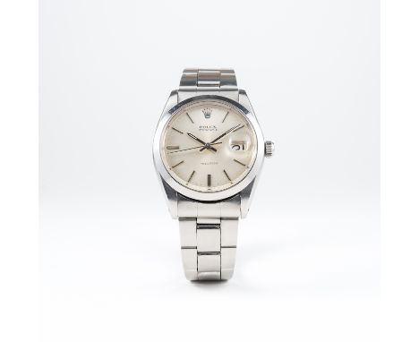 A GENTLEMAN'S STAINLESS STEEL ROLEX OYSTERDATE PRECISION BRACELET WATCH CIRCA 1966, REF. 6694 
D: Silver dial with silver bat