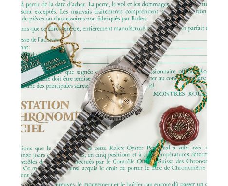 A RARE GENTLEMAN'S "N.O.S."&nbsp;STAINLESS STEEL ROLEX OYSTER PERPETUAL DATEJUST BRACELET WATCH CIRCA 1987, REF. 16030 PRESEN