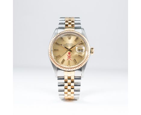 A RARE GENTLEMAN'S STEEL &amp; GOLD ROLEX OYSTER PERPETUAL DATEJUST BRACELET WATCH CIRCA 1982, REF. 16013 COMMISSIONED BY HRH