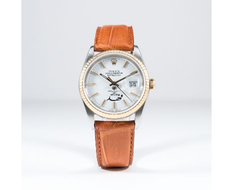 A RARE GENTLEMAN'S STEEL &amp; GOLD ROLEX OYSTER PERPETUAL DATEJUST WRIST WATCH CIRCA 1987, REF. 16233 COMMISSIONED BY HRH KI