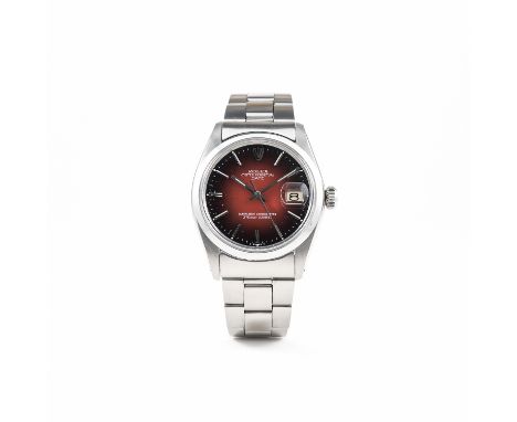 A GENTLEMAN'S STAINLESS STEEL ROLEX OYSTER PERPETUAL DATE BRACELET WATCH CIRCA 1964, REF. 1500
D: Red "smoke" dial with silve