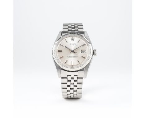 A GENTLEMAN'S STEEL &amp; WHITE GOLD ROLEX OYSTER PERPETUAL DATEJUST BRACELET WATCH CIRCA 1968, REF. 1601 
D: Silver dial wit