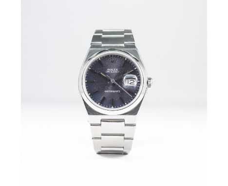A RARE GENTLEMAN'S STAINLESS STEEL ROLEX OYSTERQUARTZ DATEJUST BRACELET WATCH CIRCA 1978, REF. 17000 
D: Purple dial with sil