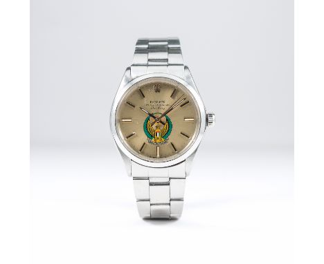 A RARE GENTLEMAN'S STAINLESS STEEL ROLEX OYSTER PERPETUAL AIR KING PRECISION BRACELET WATCH CIRCA 1972, REF. 5500 / 1002 COMM