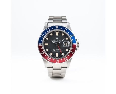 A GENTLEMAN'S STAINLESS STEEL ROLEX OYSTER PERPETUAL DATE GMT MASTER BRACELET WATCH CIRCA 1973, REF. 1675 WITH ROLEX SERVICE 