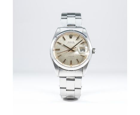 A GENTLEMAN'S STAINLESS STEEL ROLEX OYSTERDATE PRECISION BRACELET WATCH CIRCA 1960, REF. 6694 
D: Brushed silver dial with gi