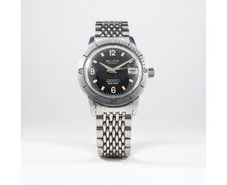A GENTLEMAN`S STAINLESS STEEL BULOVA SNORKEL 666 FEET AUTOMATIC DIVERS BRACELET WATCH CIRCA 1960s
D: Black dial with luminous