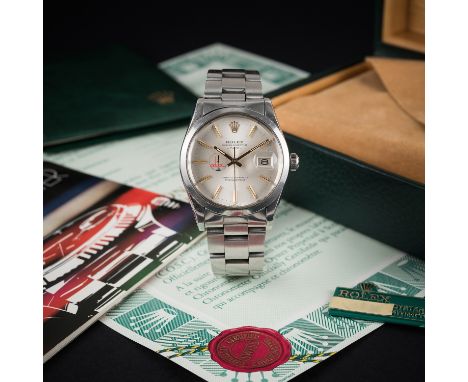 A RARE GENTLEMAN'S STAINLESS STEEL ROLEX OYSTER PERPETUAL DATE BRACELET WATCH CIRCA 1981, REF. 1500 COMMISSIONED BY ARAB DRIL