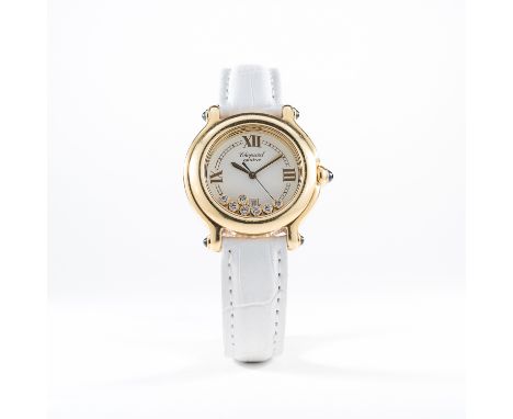 A LADIES MID SIZE 18K SOLID GOLD CHOPARD HAPPY SPORT WRIST WATCH CIRCA 2004, REF. 4144 
D: White dial with quarterly gilt Rom
