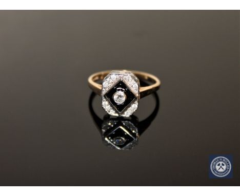 An Art Deco style diamond and enamel ring, size O