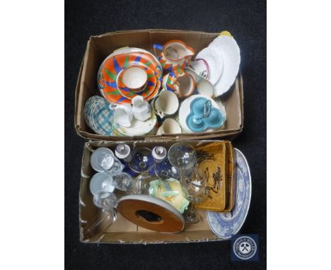 Two boxes of assorted china and glass ware including tea services, Shelley side plates, Royal Worcester vase etc 