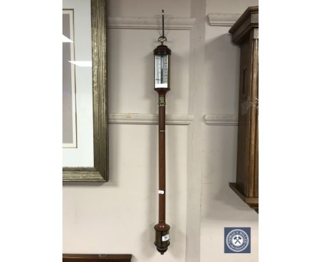 A mahogany and brass mounted stick barometer by Dove Bazeley, length 97cm