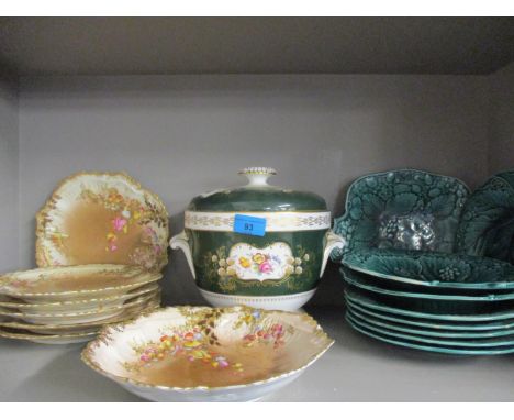 Eight Victorian leaf plates and six Limoges fruit plates, together with a Spode floral pot and cover (ice bucket) Location:RW