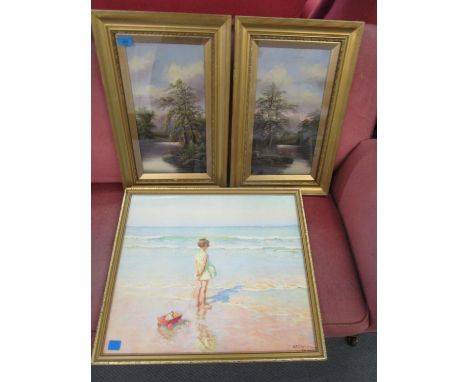 R Halls - a pair of Victorian river landscape oil paintings signed 17 1/2" x 10 1/2" mounted and glazed in gilt frames, along