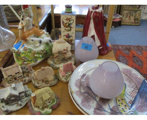 Lilliput Lane cottages, an 18th century Delft plate A/F, a Royal Worcester figure of Queen Elizabeth II and mixed ceramics an
