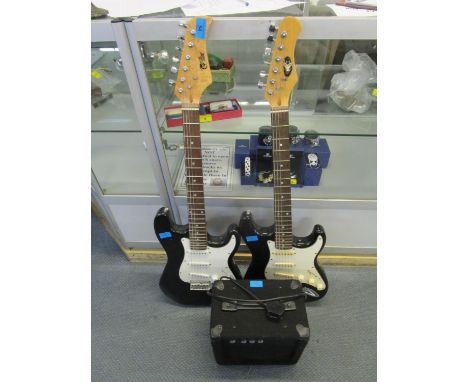 Two electric guitars to include a Stagg guitar, together with an Acoustic Solutions amp 