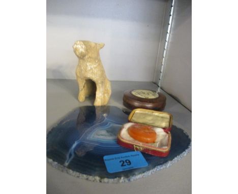A small mixed lot to include an Egyptian antique model of a dog 