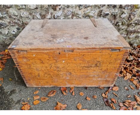 An old wooden trunk,&nbsp;88cm wide x 59.5cm deep x 50cm high.&nbsp; 