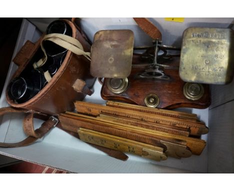 A mixed lot,&nbsp;comprising postage scales, binoculars and folding rules.&nbsp; 
