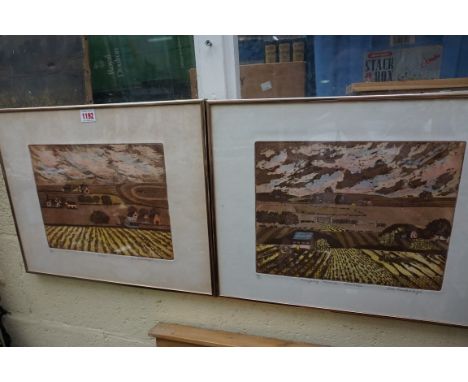 Sue Kavanagh,&nbsp;'Dusk'; 'Ploughing Toward Eventide', a pair, each signed and inscribed, colour lithograph, pl.24 x 30cm. (