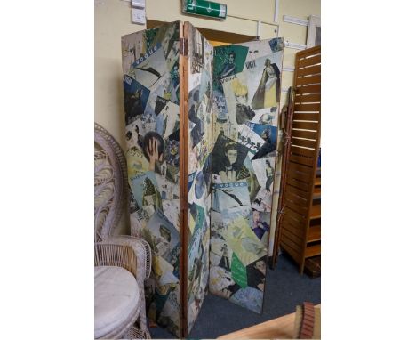 A vintage three fold decoupage screen,&nbsp;decorated with pages from Vogue magazine, circa 1930s, 188 x 138cm.&nbsp; 