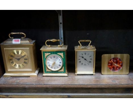 Four vintage brass clocks and timepieces,&nbsp;largest 19cm high.&nbsp; 