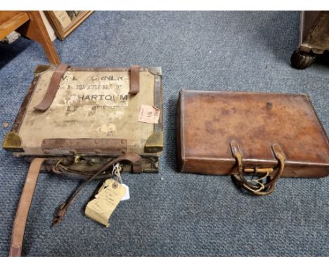 An old canvas and leather cartridge case,&nbsp;labelled Cogswell &amp; Harrison; together with a World War II binocular case;