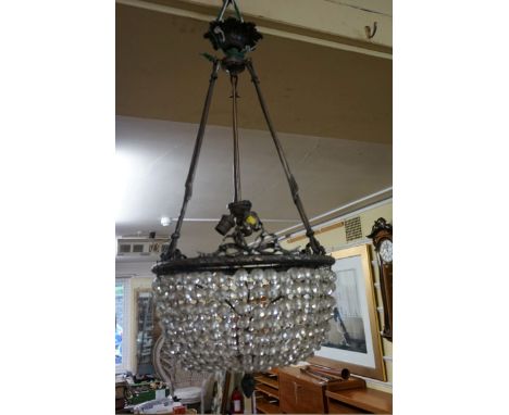 A neo-classical style silvered metal and facetted bead ceiling light,&nbsp;72cm high.&nbsp; 