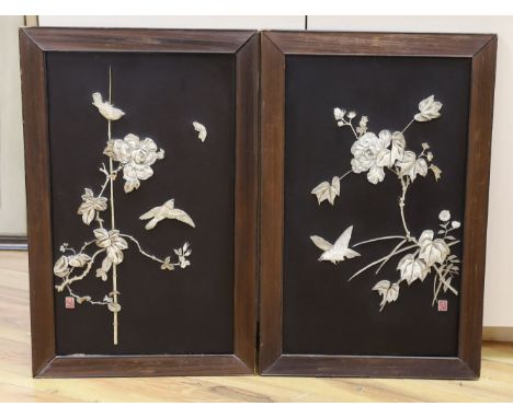 A pair of Japanese Meiji period ivory inlaid lacquered panels - 43.5 x 69cm