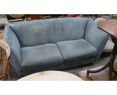 A large contemporary turquoise fabric sofa, length 230cm, depth 96cm, height 93cm