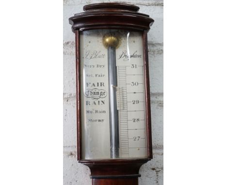 A Georgian style mercury stick barometer and thermometer, dial marked J. Blatt, Brighton, in mahogany case with silvered scal