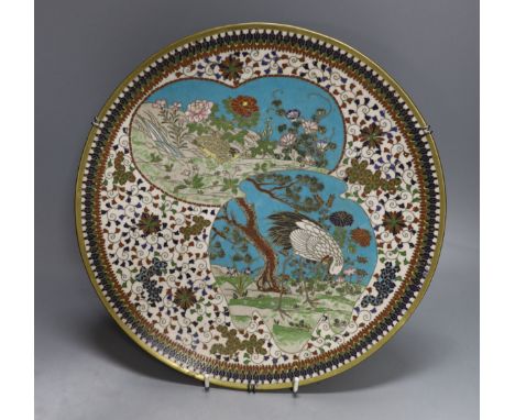 A Japanese cloisonné enamel dish, - 30cm diameter