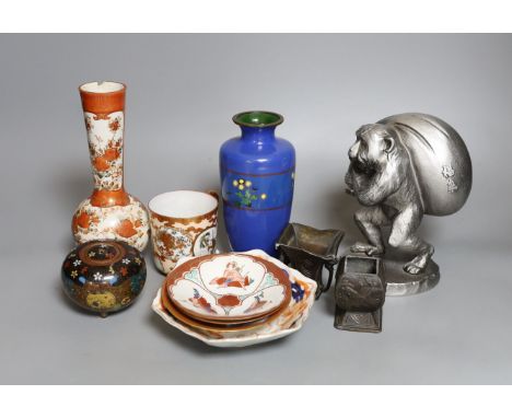 A selection of Japanese ceramics, bronzes and cloisonné enamel wares - some Meiji period