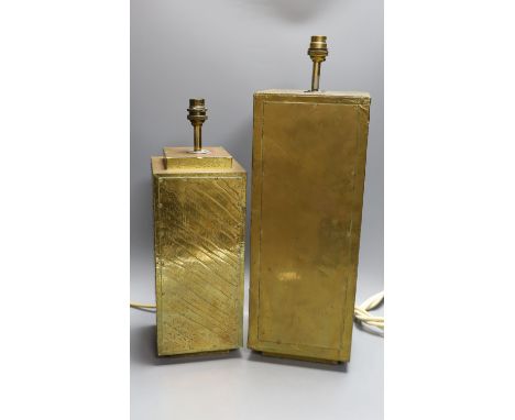 Two signed Rudolf Dubarry brass 1970's lamp bases, tallest 50cm