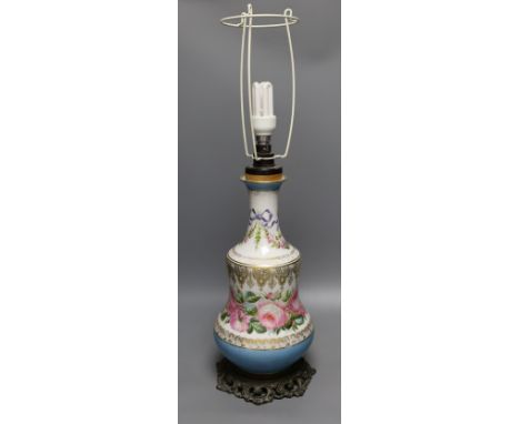 A late 19th century Paris porcelain vase mounted as a lamp - 45.5cm tall