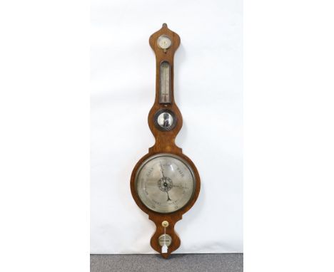 A Victorian rosewood wheel barometer and thermometer, with engraved silvered dials, height 103cm