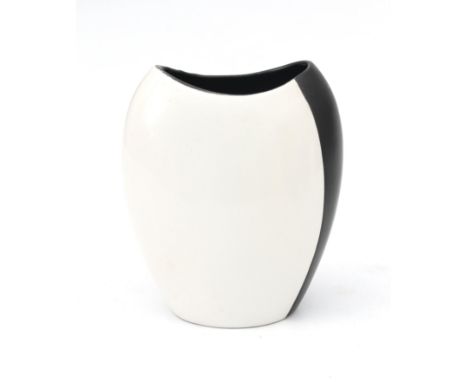 Kunstaardewerkfabriek Regina, Gouda A black and white glazed ceramic small vase, model 1217, pattern Pinguin, the design of t