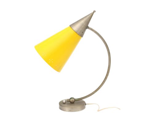 Midcentury Modern A nickle plated metal desk lamp, in the style of Gispen, with yellow lacquered and partly pierced metal sha