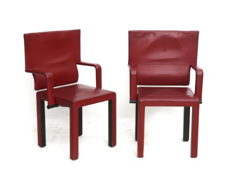 Paolo Piva (1950-2017) Two red leather armchairs, model Arcona, produced by B&amp;B Italia, designed 1985, marked underneath.