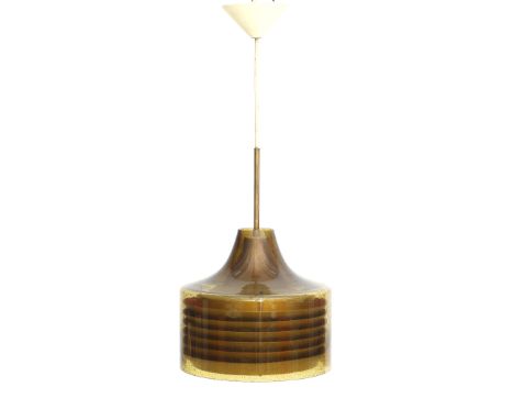 Fagerhults AG, Sweden A yellow and red lacquered aluminium hanging lamp covered with a brown glass shade, 1960s/70s, marked w