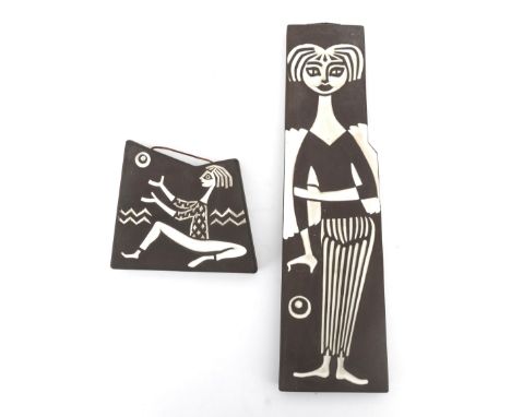 Jaap Ravelli (1916-2011) Two ceramic tiles of different sizes, both with patterns of a girl with a ball, models 672 and 673, 
