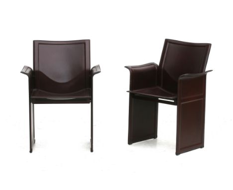 Tito Agnoli (1931-2012) Two leather armchairs, model Korium, produced by Matteo Grassi, Italy, 1970s/80s. 85 cm. h.
