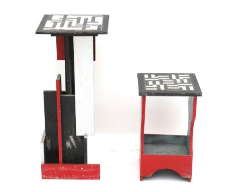 Henri de Bruin (1927-2003) Two red, silvercoloured and black lacquered wooden and plywood small tables with black and white t