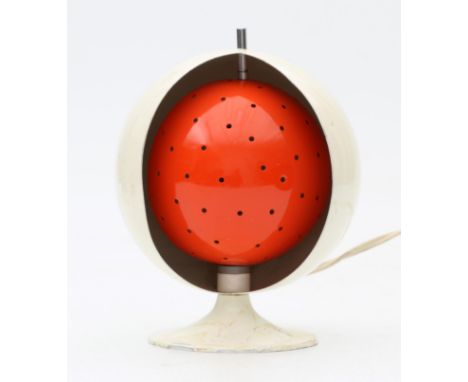 Anvia, Almelo An adjustable white and perforated orange lacquered metal table- or wall-lamp, with eclipse effect, 1960s, mark