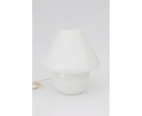 Vetri Murano An opaline glass Mushroom table lamp internally decorated with spirals, mould blown one piece, 1970s. 36,5 cm. h