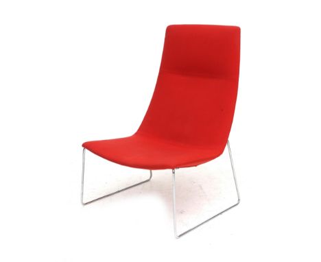 Studio Lievore Altherr Molina A red upholstered easy chair on metal frame, model Catifa 60, produced by Arper, Italy, designe
