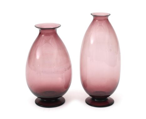 H.P. Berlage (1856-1934) Two purple glass vases in two sizes, produced by Glasfabriek Leerdam, designed 1928, marked undernea