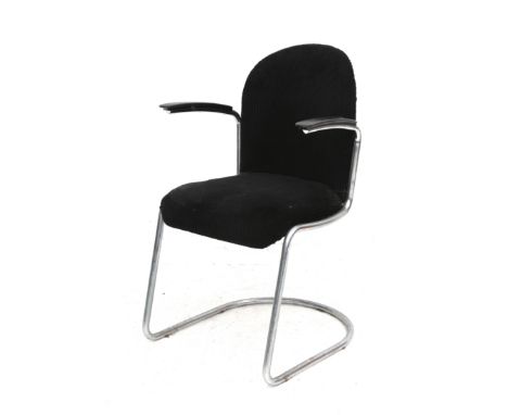 Willem Hendrik Gispen (1890-1981) A chromium plated tubular steel chair with bakelite armrests and black corduroy upholstery,