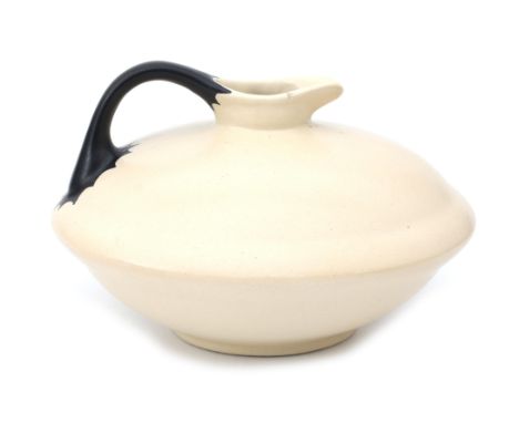 Willem Hendrik van Norden (1883-1978) A white glazed ceramic disc-shaped pitcher with black glazed handle, model 242, produce