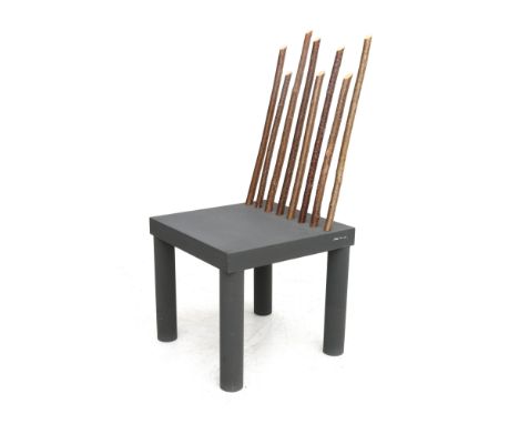 Andrea Branzi (1938) A grey lacquered wooden chair with backrest shaped as branches, model 'Cucus', from the 'Animali Domesti